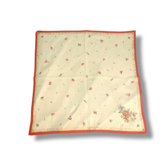 Dior Accessories - Vintage - CHRISTIAN DIOR Floral Handkerchief - 18x18 Inch RED WHITE